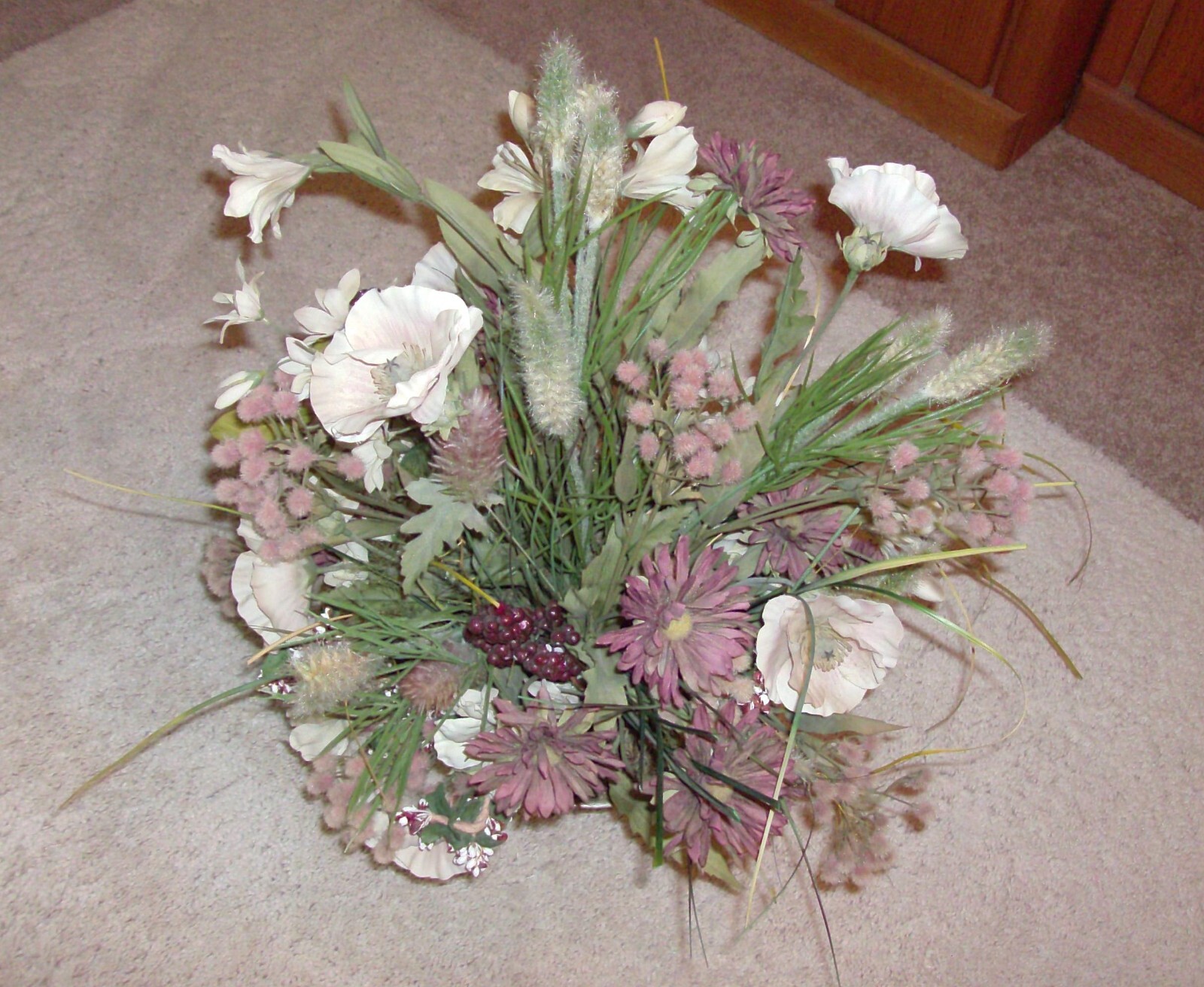 MIXED PINK BOUQUET Faux Floral Arrangement 18″ High in Antiqued Bowl