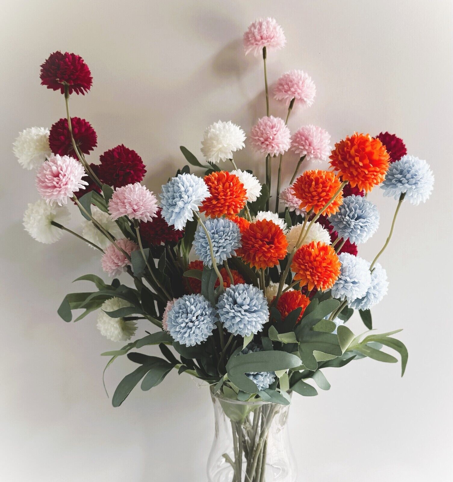 Chrysanthemum Flower Stem Pompom Spray Artificial Flowers Orange Blue Pink White