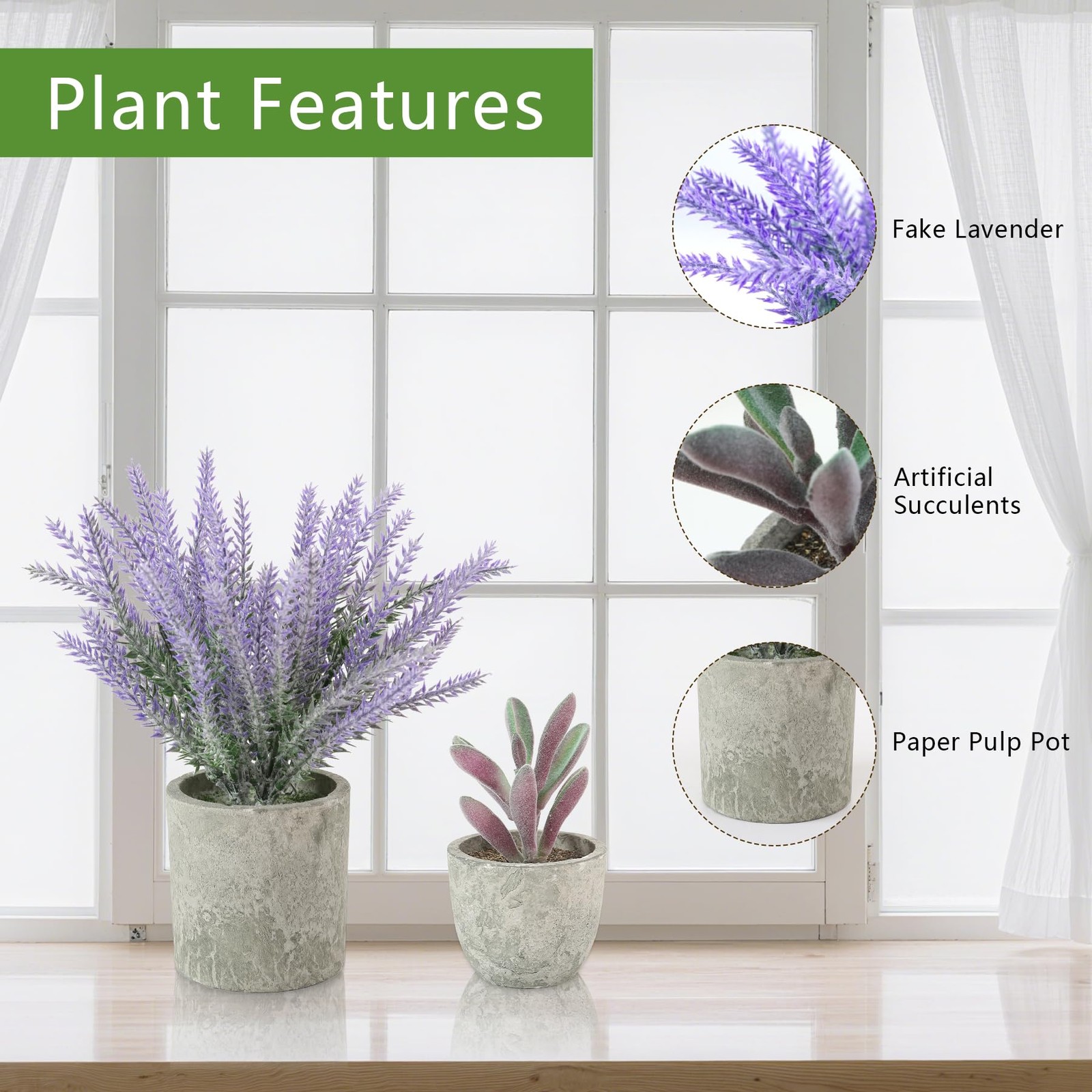 4 Packs Fake Plants Small Artificial Plants for Shelf Lavender Flowers Eucaly…
