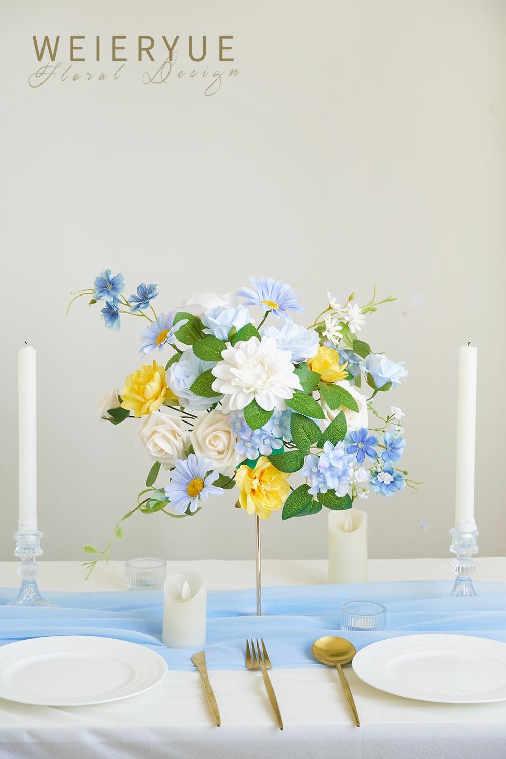 Blue Artificial Flowers Combo Box Fake Wedding Silk Decor Indoor Crafts