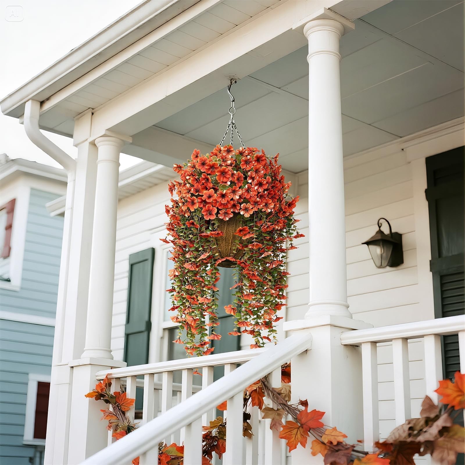 29″ Artificial Hanging Flowers Potted Plants – 2 Set for Outdoor Fall Decorat…