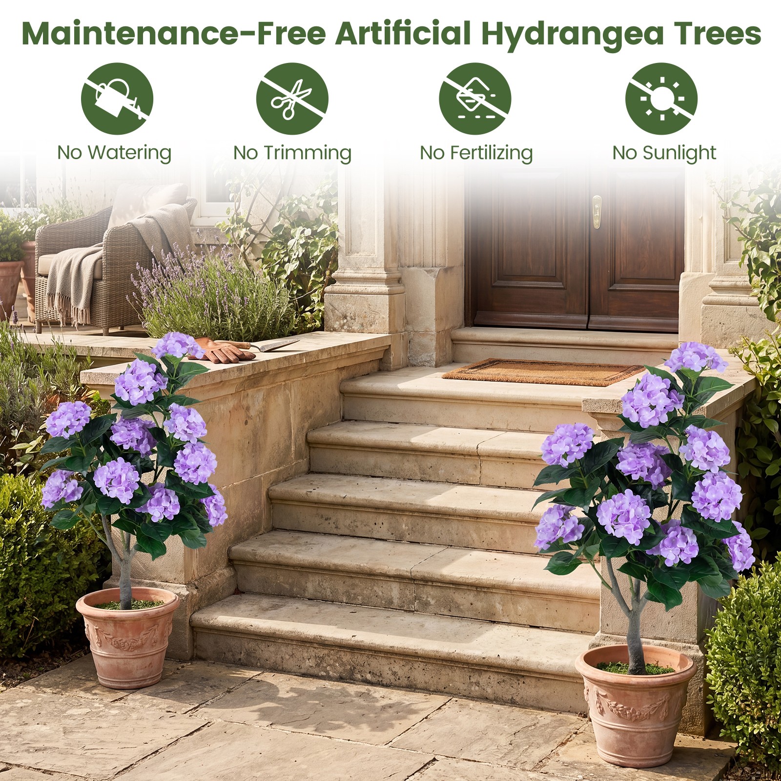 2-Pack Artificial Hydrangea Tree, 43.5″ Faux Flower Plants with 11 Blooms&Trunk
