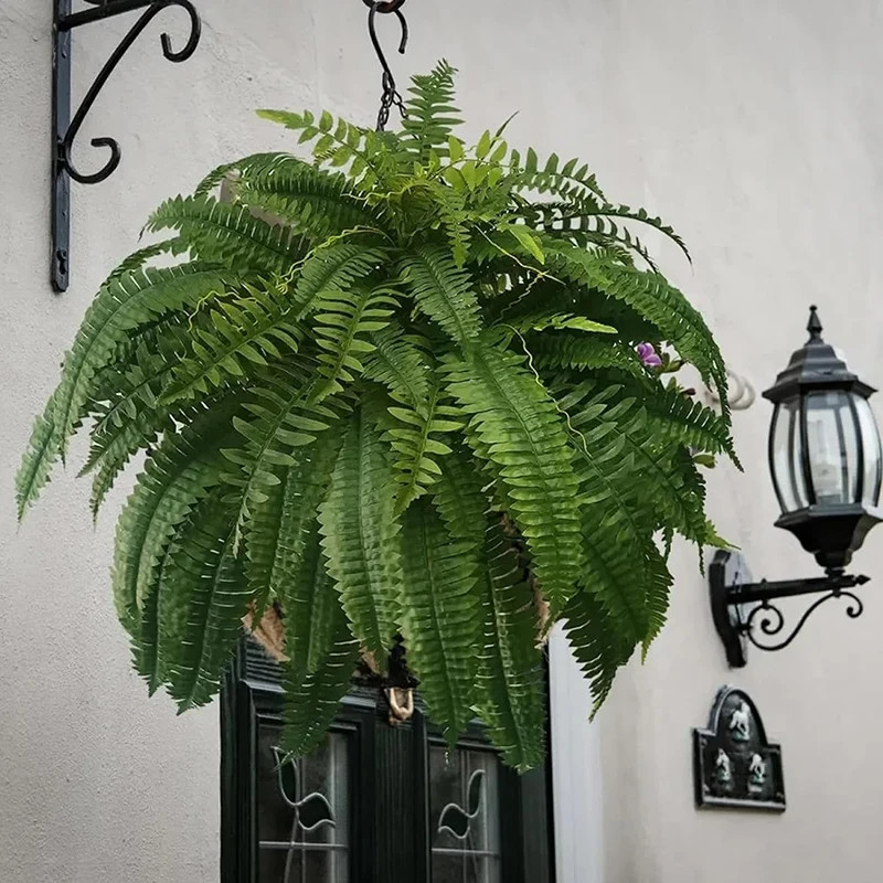 2Pcs Artificial Boston Fern Bush UV Resistant Large Faux Ferns Artificial Plants