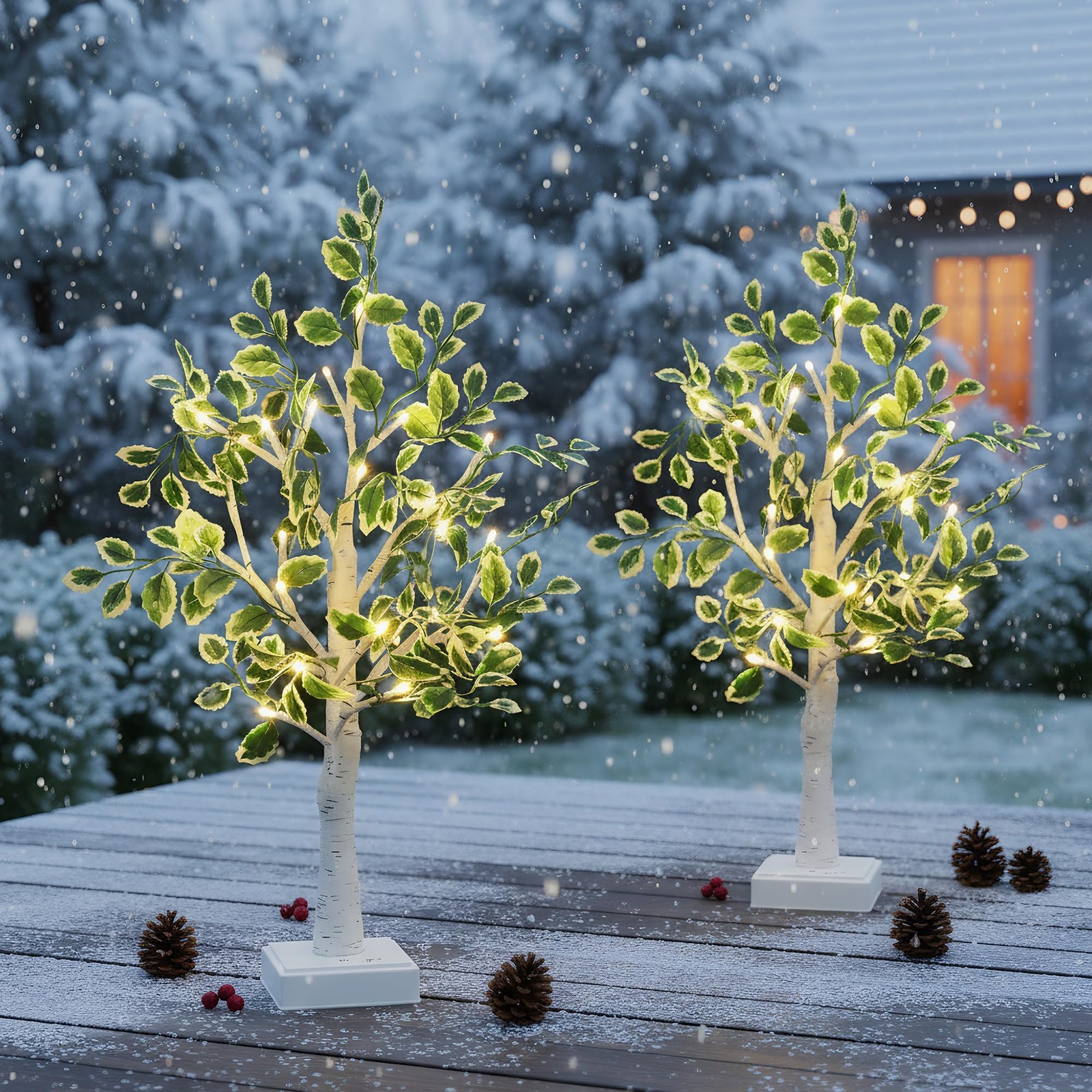 24 LED Artificial Tree Lamp, Lighted Trees for Indoor Decor 1ft 11in, White