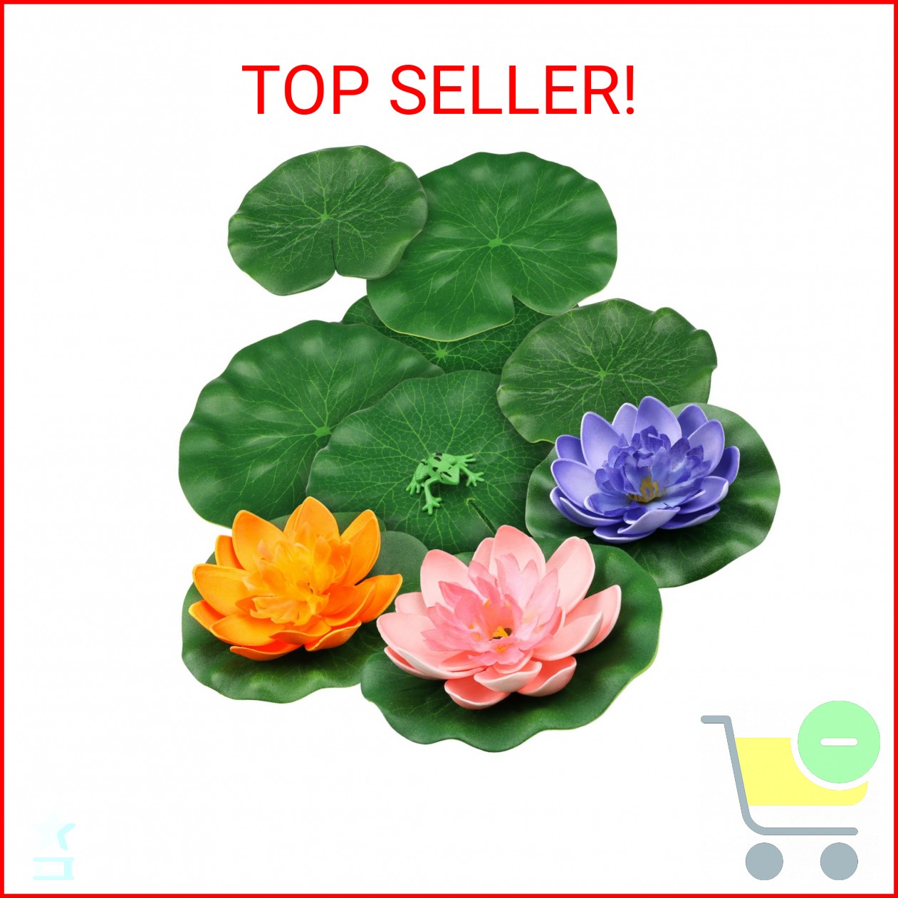 PietyPet 10pcs Floating Foam Lotus Flowers with Artificial Frog Lotus Leaves, Li
