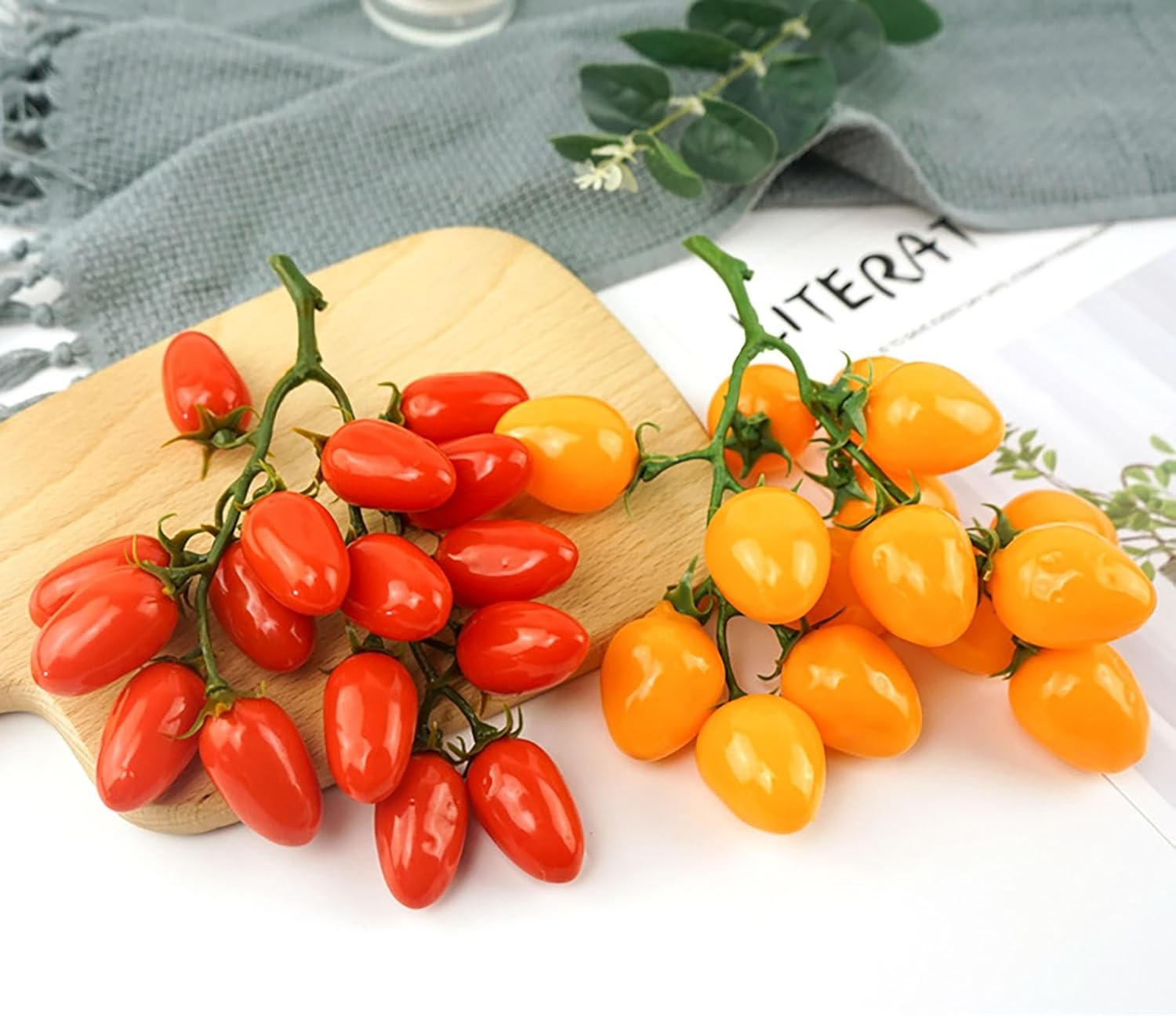 16pcs Artificial Cherry Tomatoes String Red Lifelike Home & Party Decor