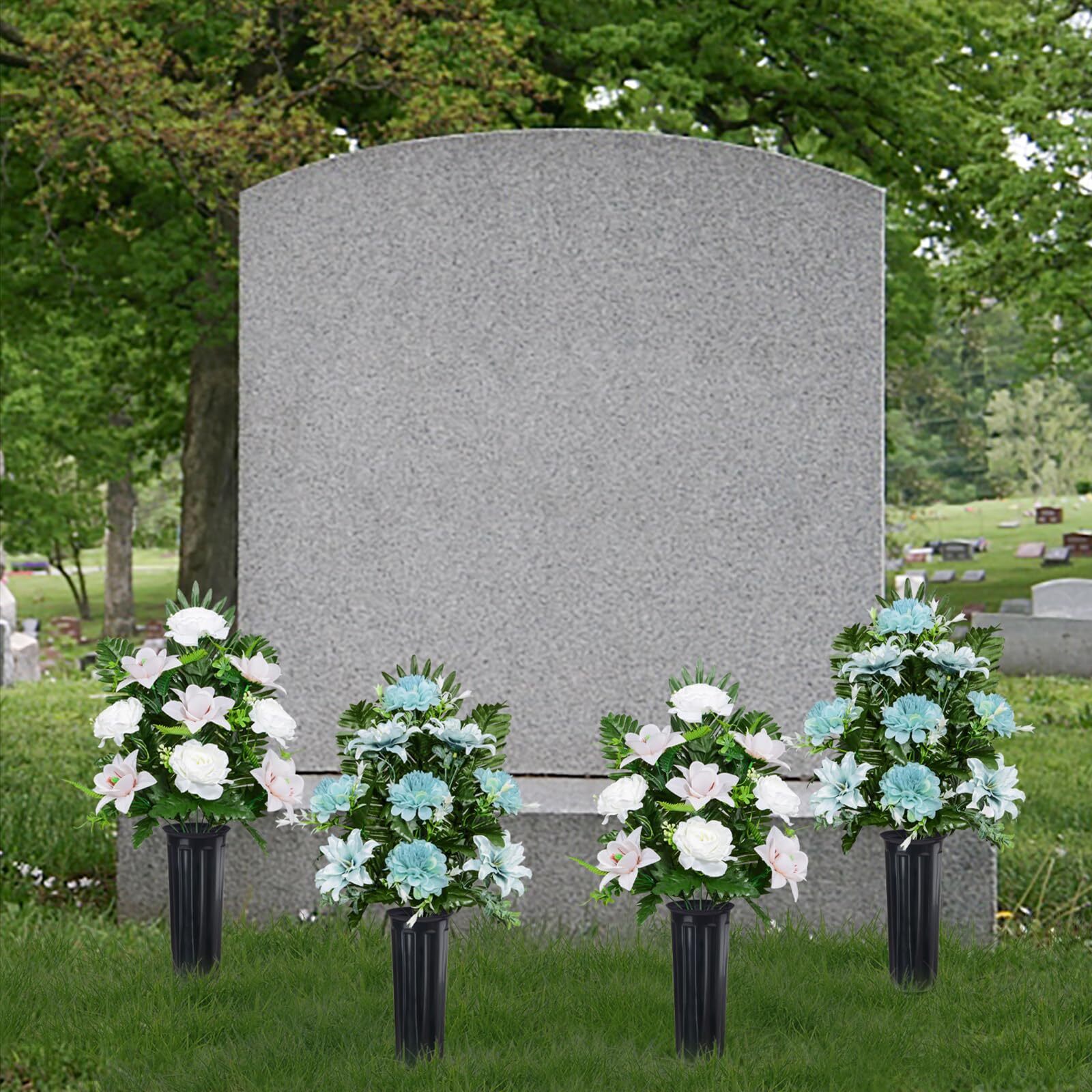 Set of 4 Artificial Cemetery Flowers Memorial Flowers Graveside Decoration wi…