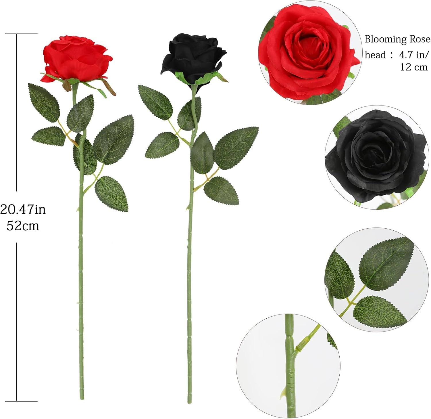 Artificial Roses 12 Pcs Black and Red Silk Flowers for Home Decor Centerpieces