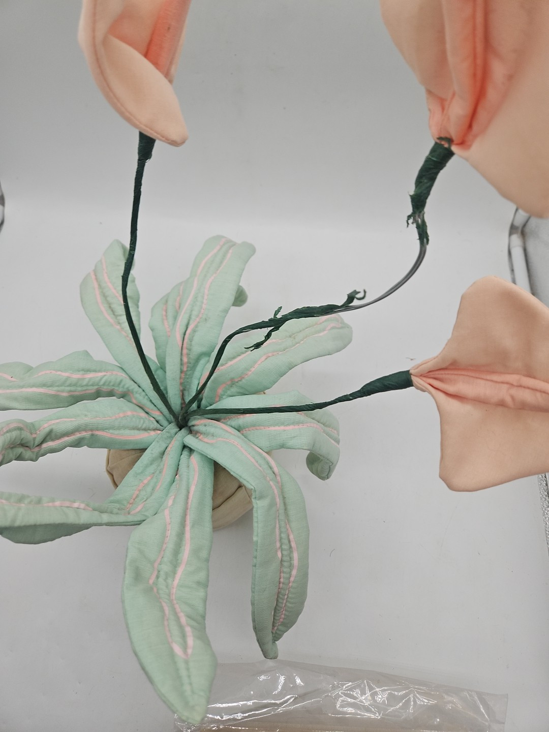 Vintage Fake Fabric Wire Potted Flower Plant Decoration Aloe Plant ? Lily?