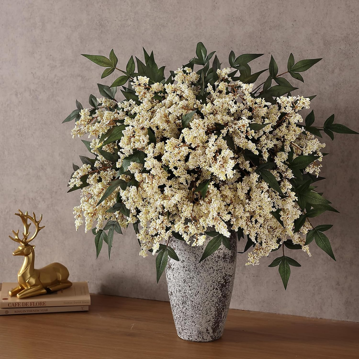 36″ Artificial Nandina Berry Stem – 4 Pcs Beige Faux Floral Decor