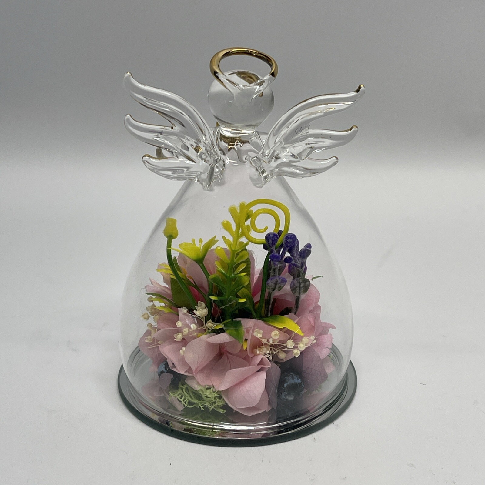 Glass Angel Figurine Preserved Pink Flower Gifts Valentine Birthday Mothers Day
