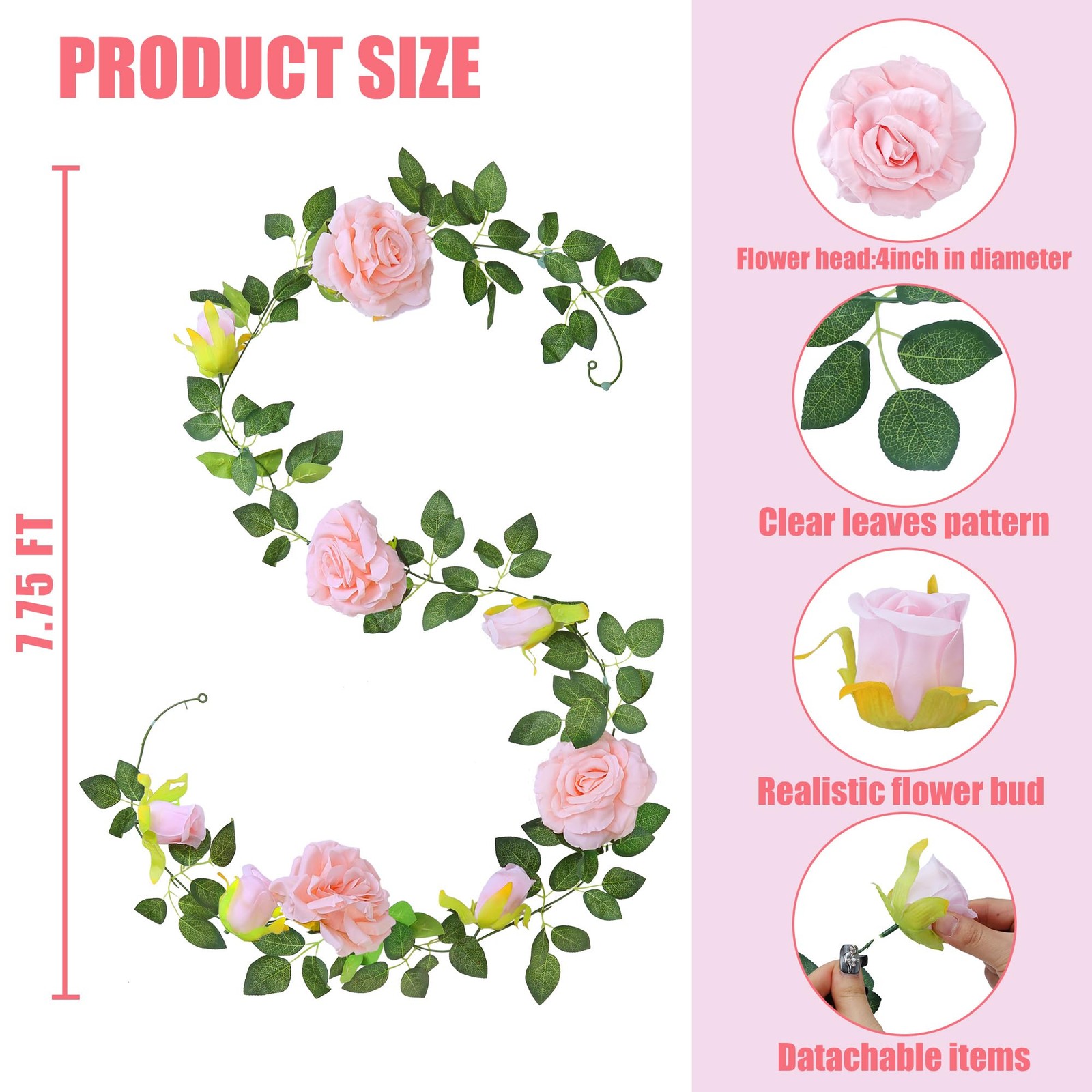 Sggvecsy 6Pcs 46.5Ft Artificial Rose Vine Fake Flower Garland Floral Garland …