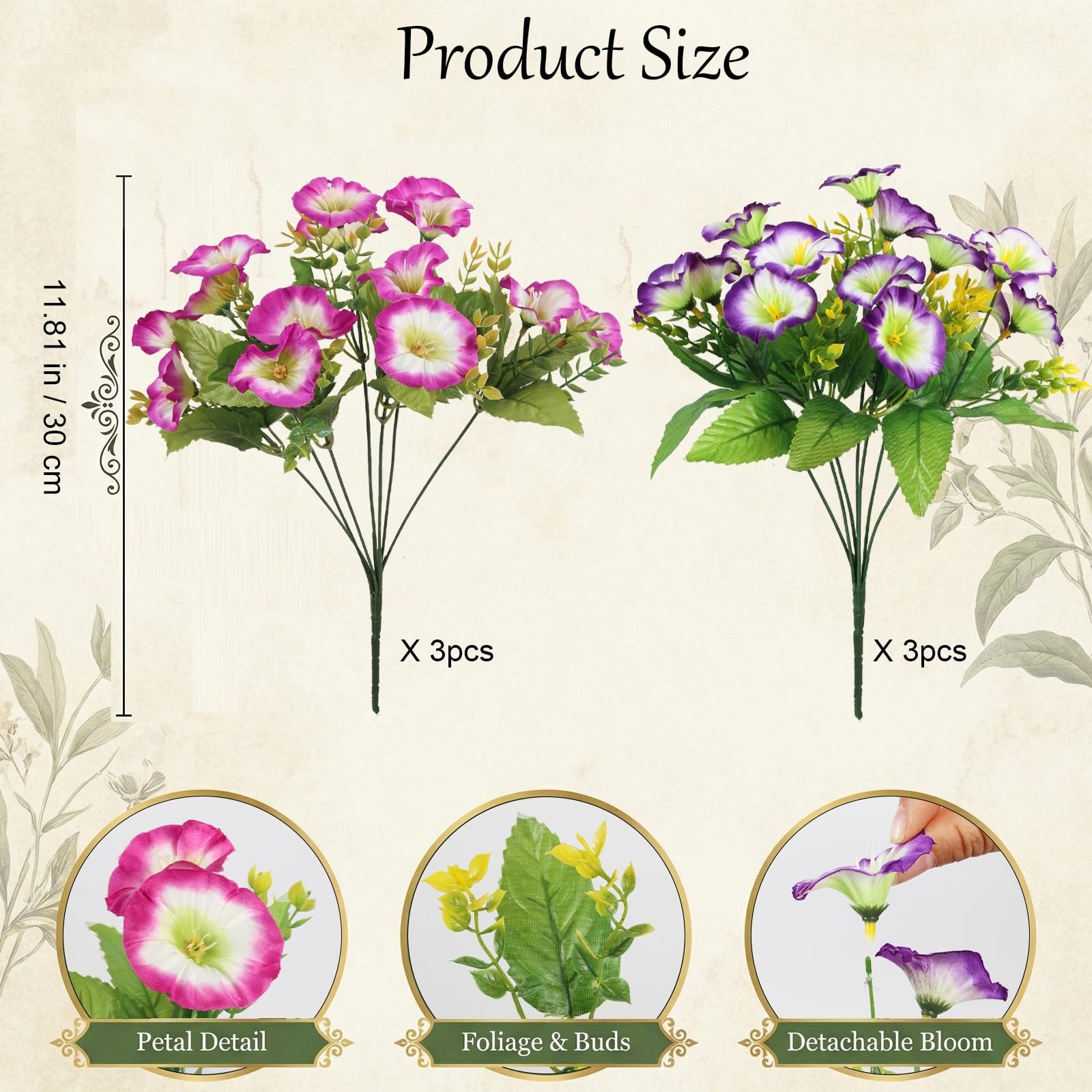 Artificial Flowers for Outdoors Faux Plants Outside Indoor 6 Bundles Silk Mor…