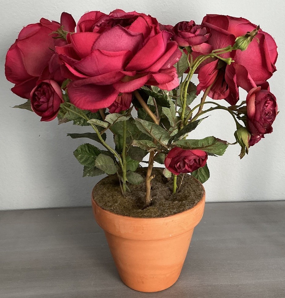 Realistic Artificial Camellia Red Roses Floral Arrangement Terracotta Pot 15’’