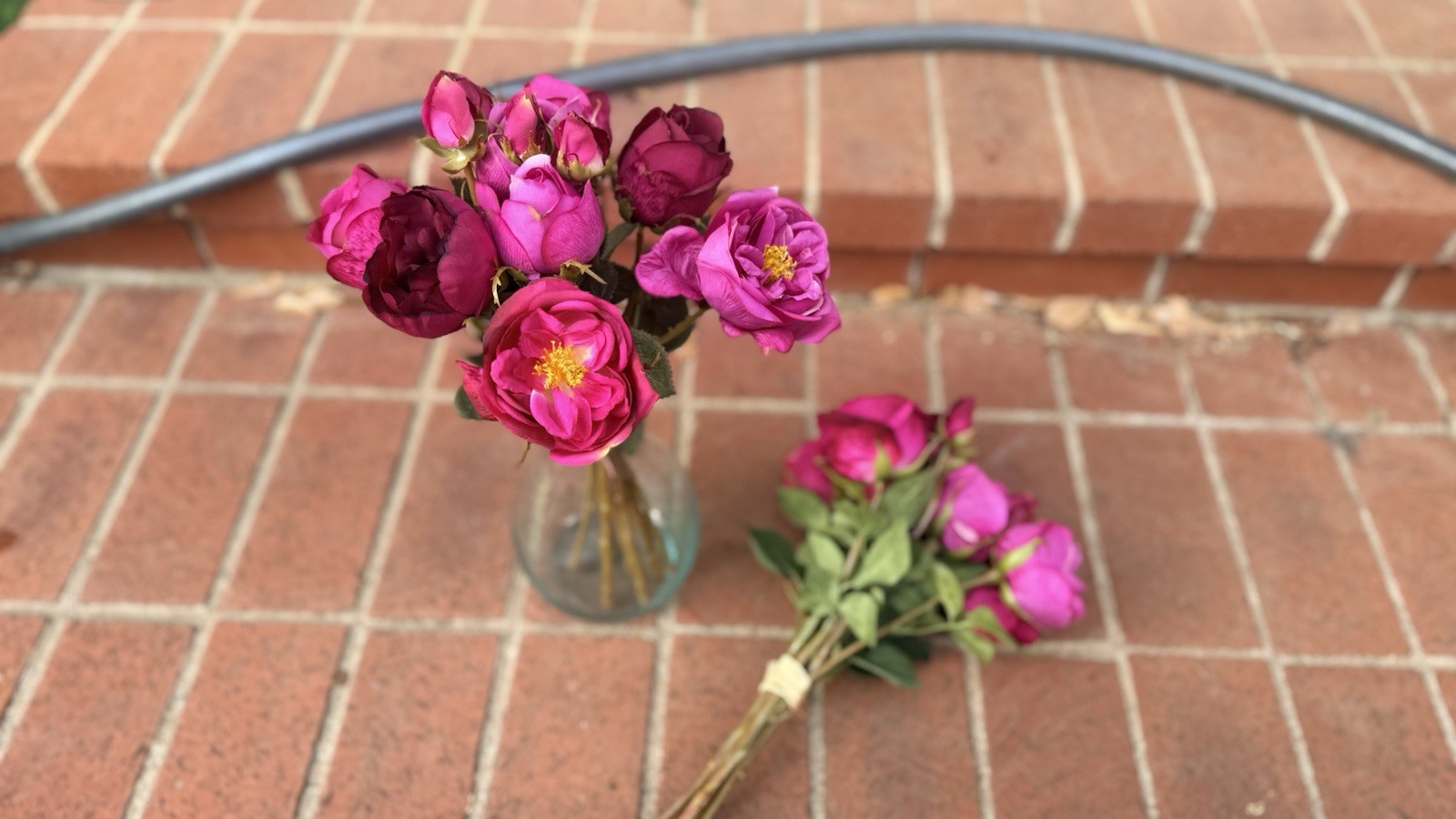 Reddish Pink Garden Cut Roses Bundle of 8 Artificial Flowers