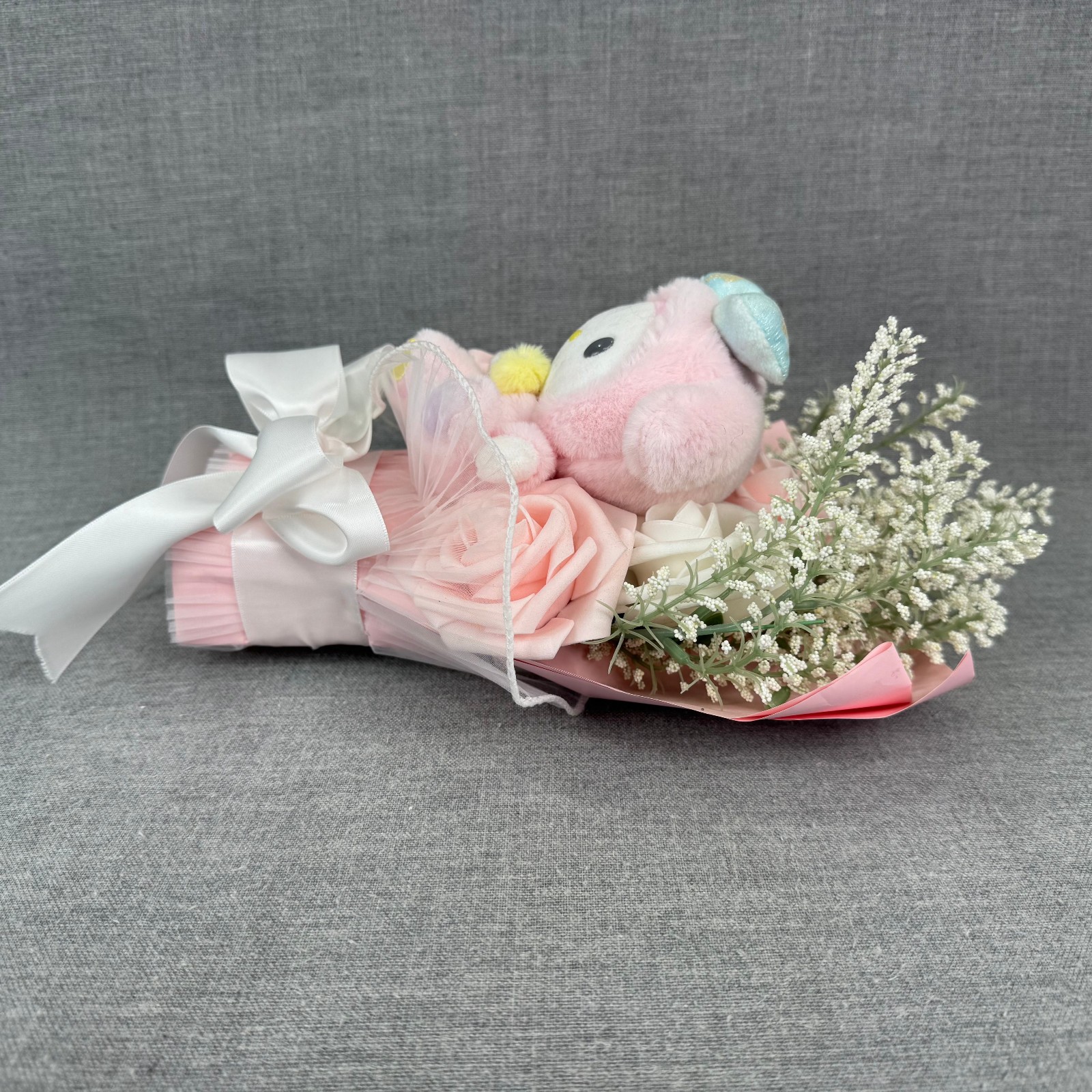 Sanrio My Melody Plush Flower Bouquet Pink Roses Gift Arrangement Decor Kawaii