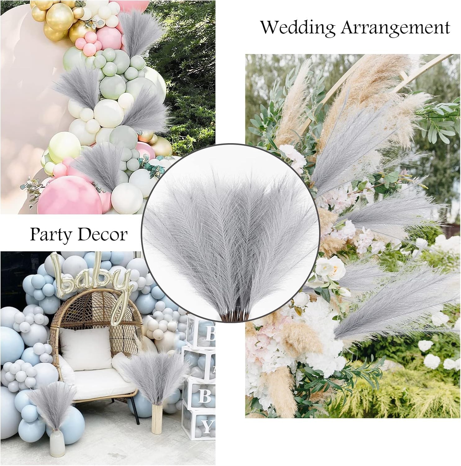 50pcs Faux Pampas Grass Grey, 21.6″ Short Artificial Pompous Grass Floral Fake