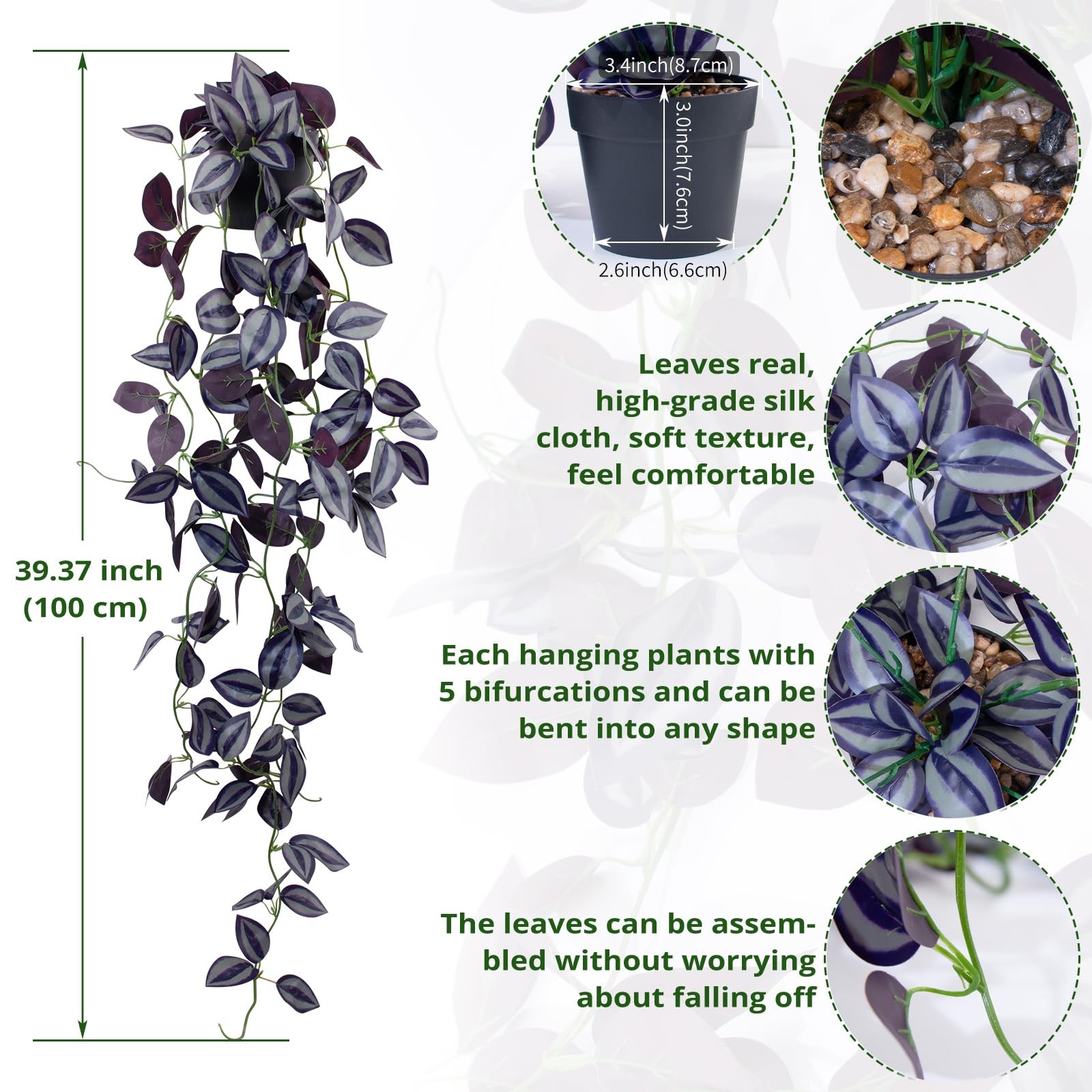 LOYWREE Small Fake Hanging Purple Eyebrow Leaf Plant Artificial Potted Plants…