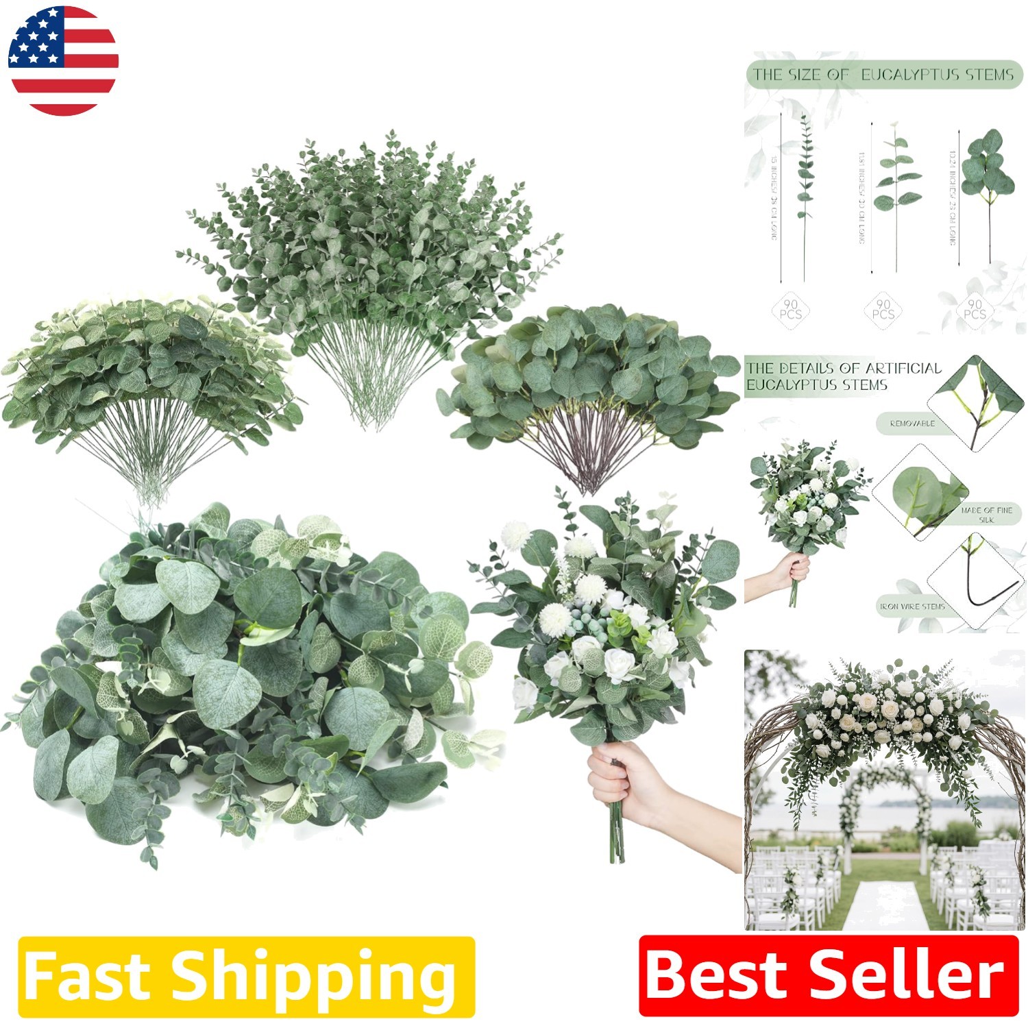 Luxury 270pc Mixed Eucalyptus Greenery Bundle – Realistic Silk Silver Dollar …