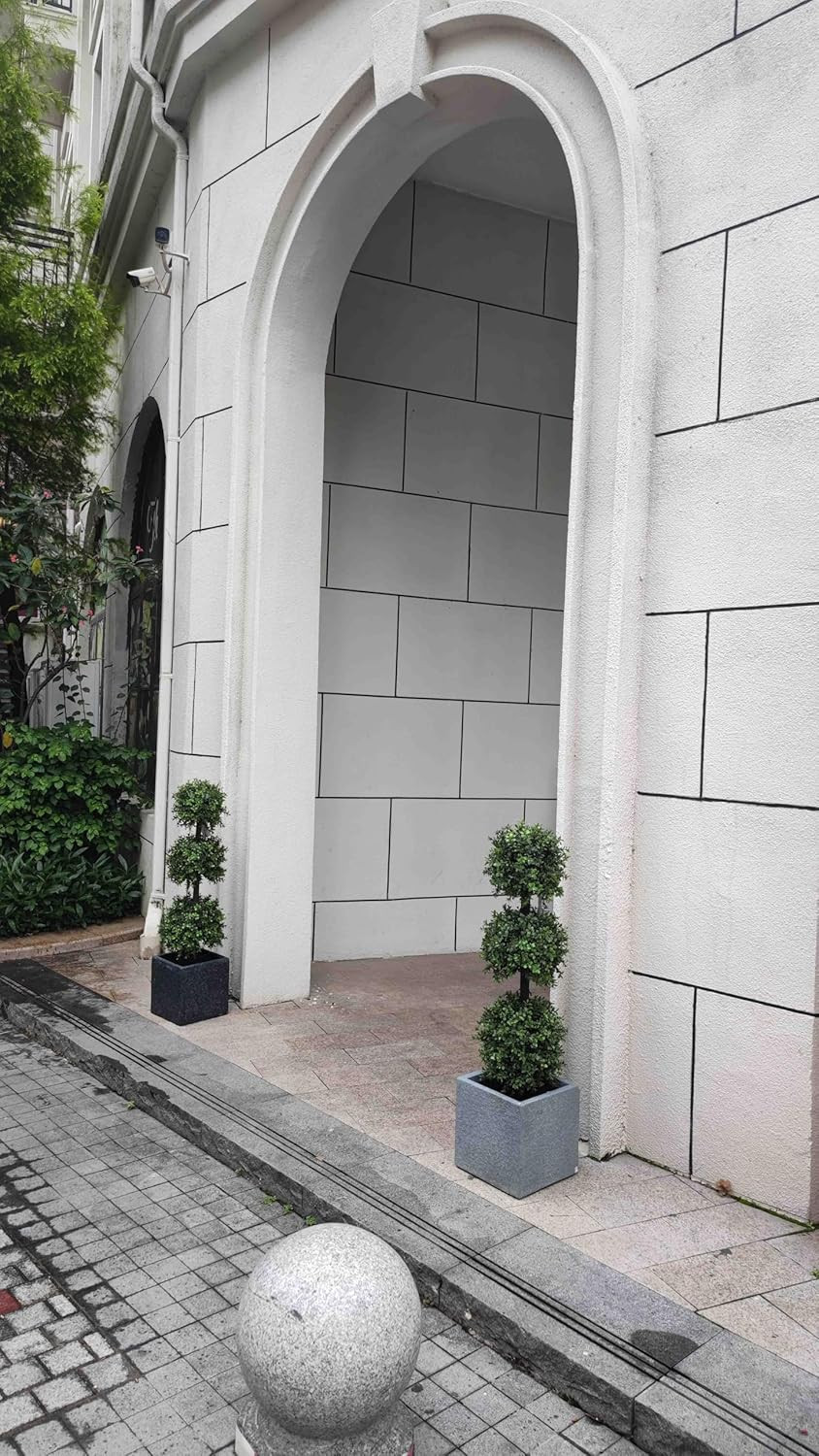 38″ Outdoor Boxwood Triple Ball Topiary – UV Resistant Potted Plant 2-Pack