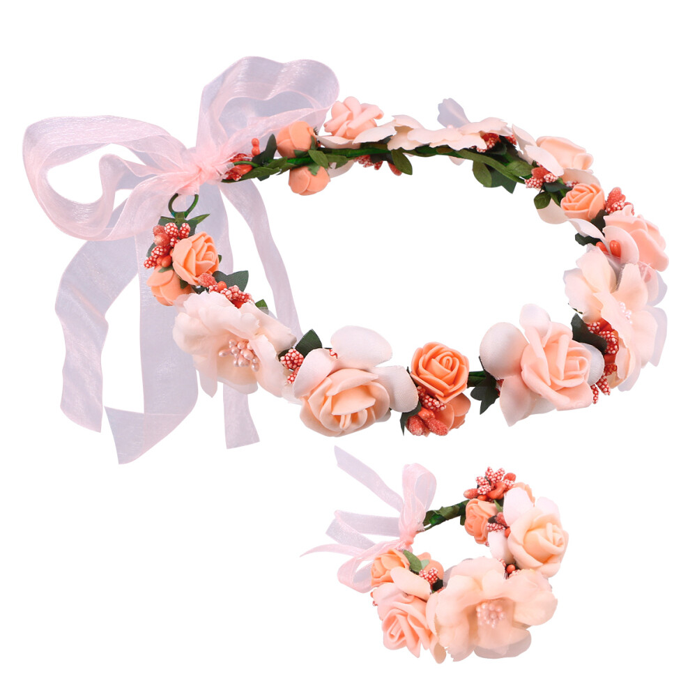 Flower Hair Band Flower Wristband Women Wedding Garland Headband