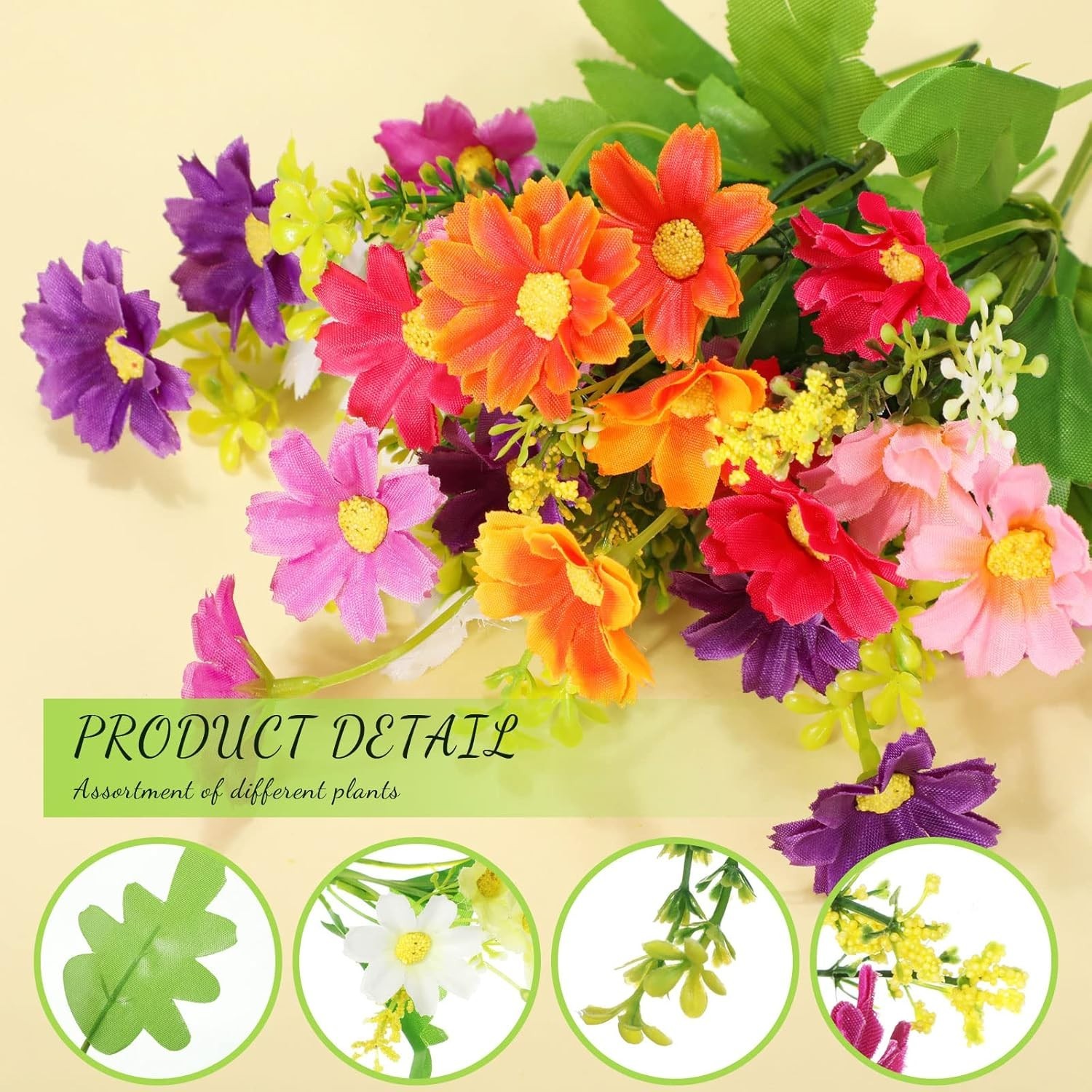 4 Sets Artificial Flower Plants in Pots Fake Daisies in Picket Fence for Outdoor