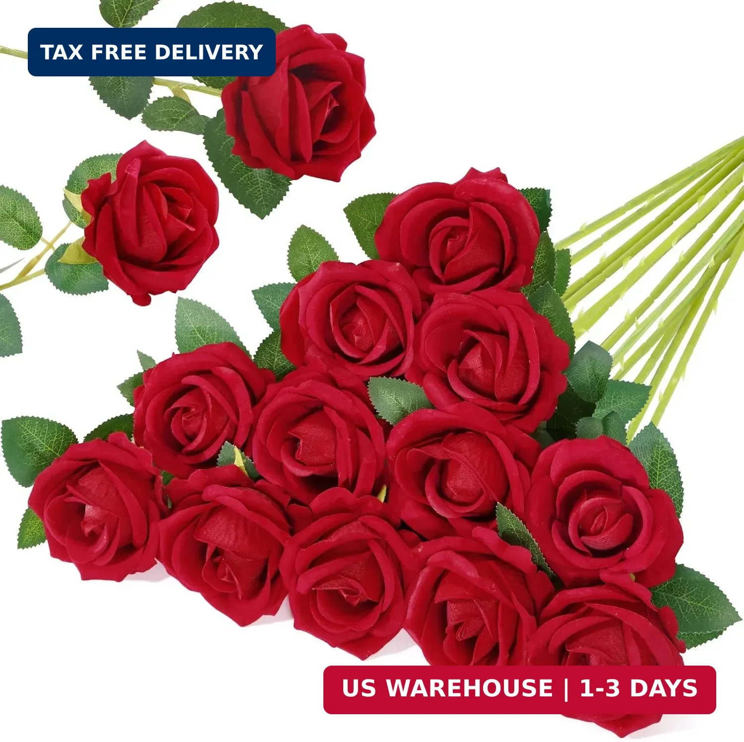 Lifewit 12 Pcs Red Artificial Roses Flowers in Bulk, Fake Long Stem Silk Roses f