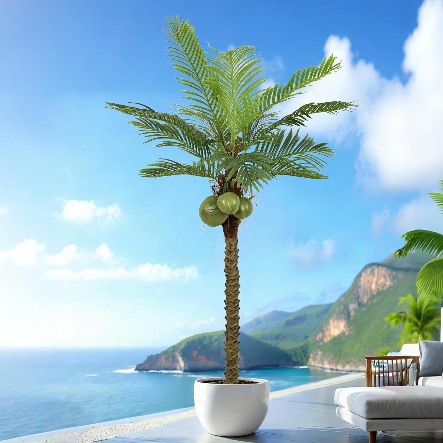 Artificial Phoenix Palm Tree 6.5FT Tall Large Faux Coconut Trees with Realistic