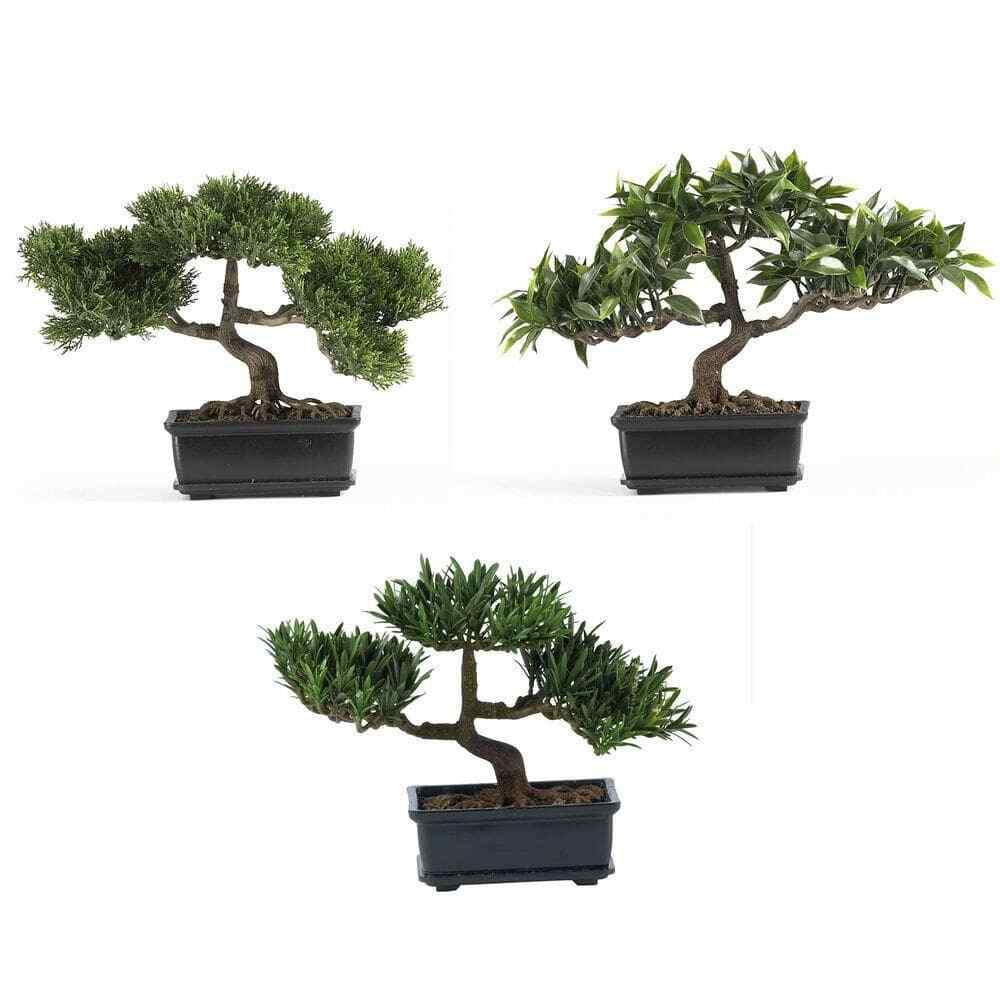 Artificial Bonsai Silk Plant Collection for Office Home Decor 12 In. (Set of 3)