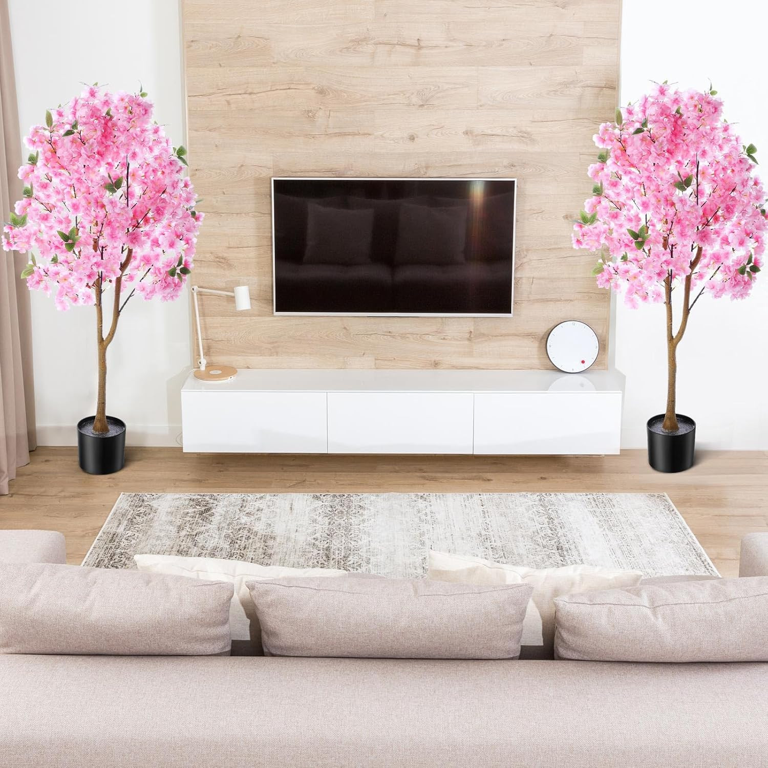 2 Pack Artificial Cherry Blossom Tree 3.9 FT Fake Faux Sakura Flowers Potted Pla