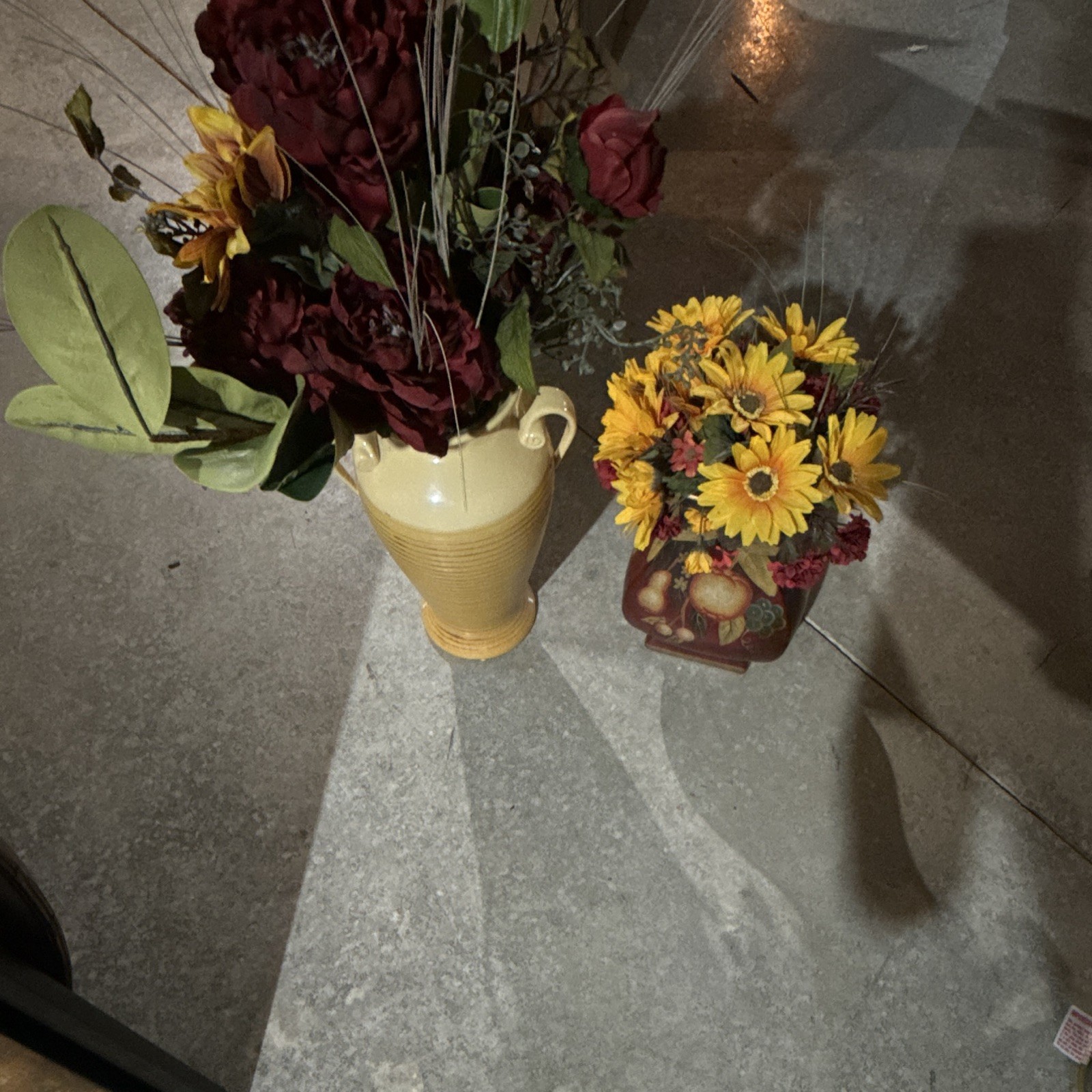 2 Artificial Sunflower Arrangements in Vases Burgundy Yellow