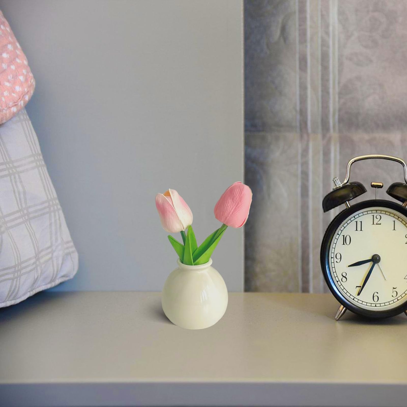 Artificial Tulip Flowers,Table White Ceramic Vase Pink Green Leaf Dried Flowe…