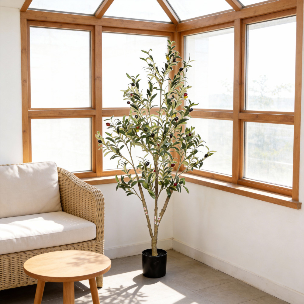 Artificial Olive Tree in Black Plastic Pot, 1pc/set