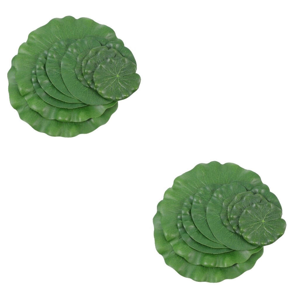 Set of 2 Simulated Lotus Leaf Decoration Artificial Leaves Aquarium Plants Fake