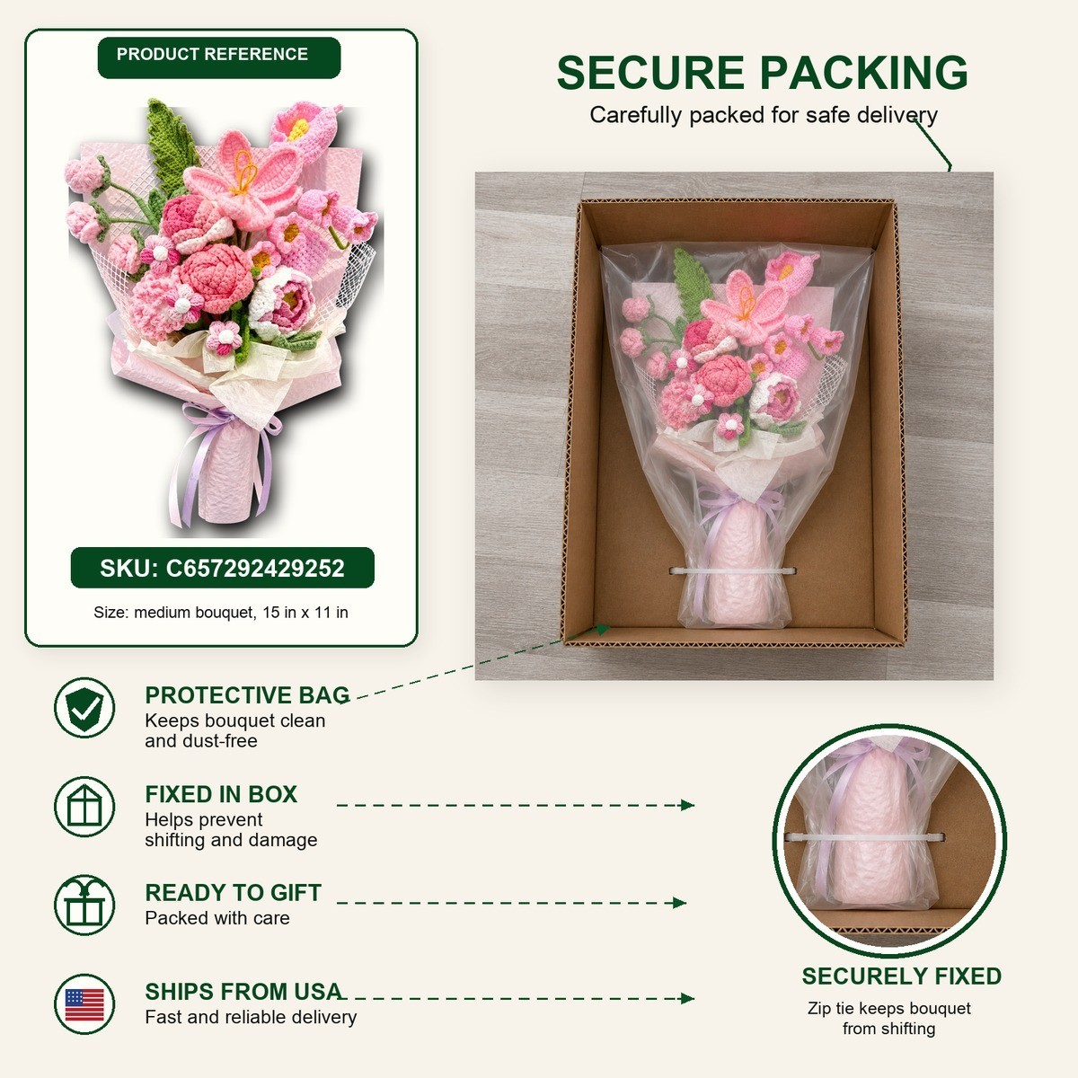 Large Pink Crochet Rose Bouquet Anniversary Wedding Gift for Her