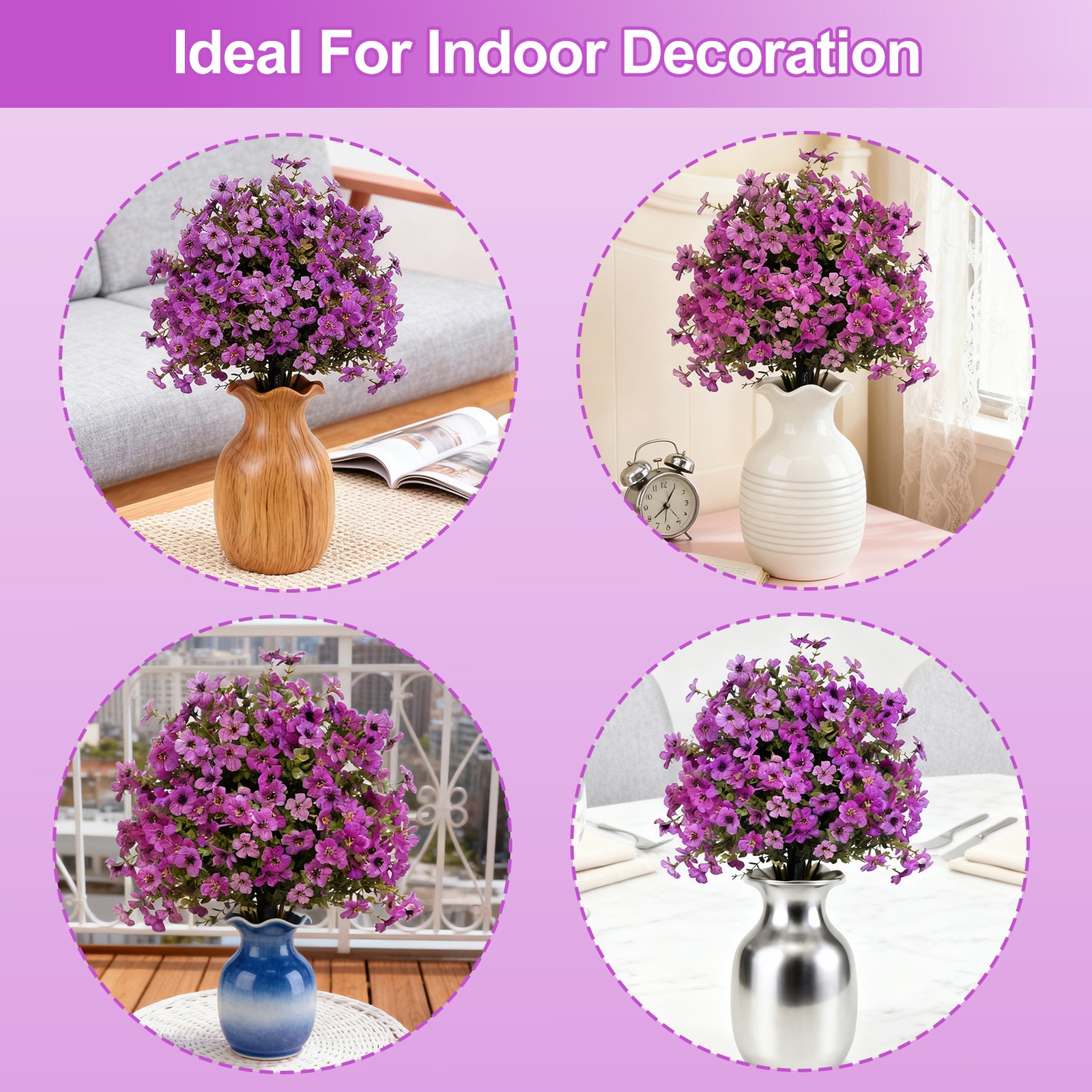 2Pcs Artificial Violet Flower Faux for Indoor Outdoor Garden Porch Patio Wedding