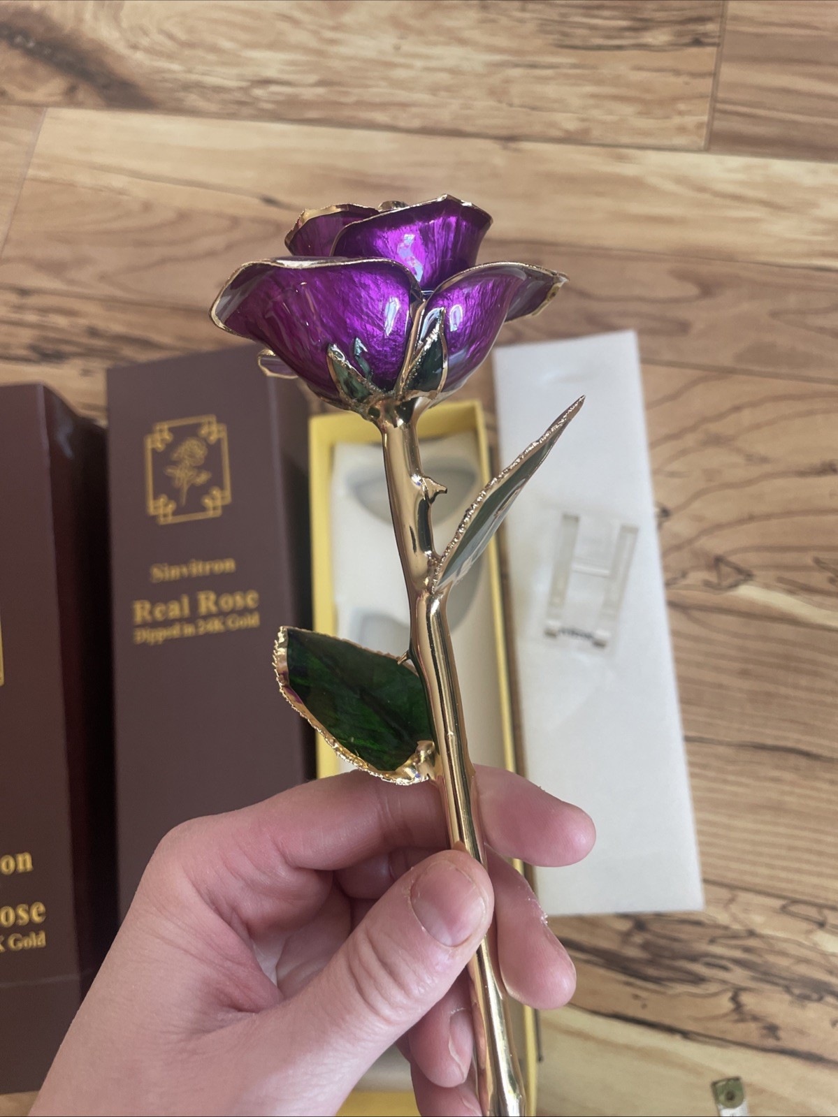 Gold Dipped Infinity Rose Forever Flower Decor, Resin Preserved Real Rose Birthd
