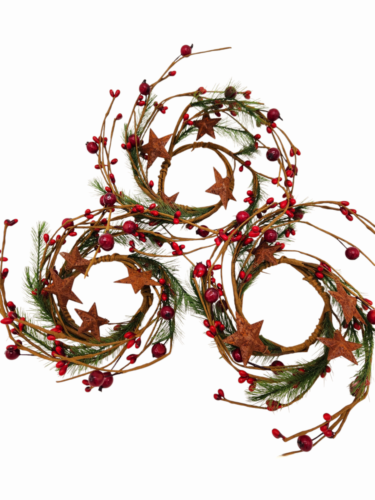 Red berry w Green Pine 2″ Candle Ring Artificial Berries Home Holiday Decor N223