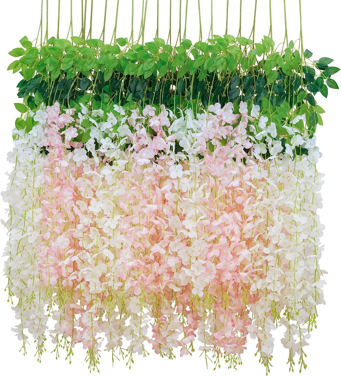 36Pcs White & Pink Fake Wisteria Hanging Flowers, 3.6Ft/Pcs Artificial Wisteria