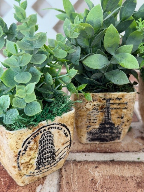 MINI POTTED PLANT 4″ ARTIFICIAL GREENERY W/ FAUX STONE POT (CHOOSE #1, #2 OR #4)