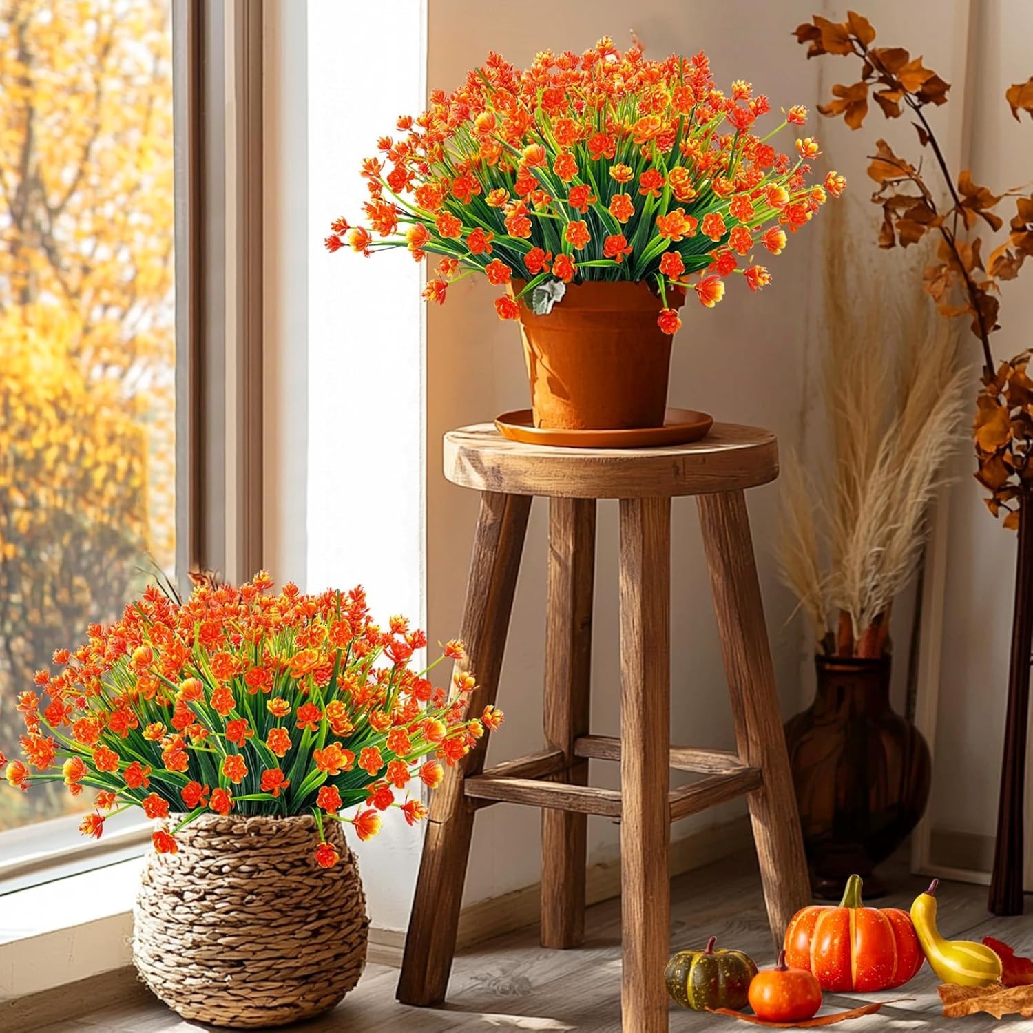 12 Bundles of Realistic UV Resistant Artificial Fall Flowers for Outdoor Decor