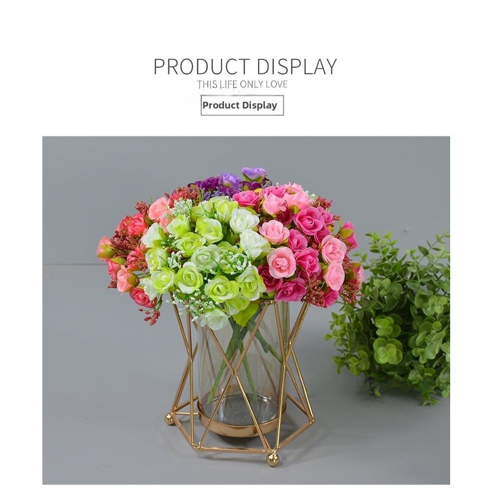 21 Head Diamond Rose Silk Flower Bouquet Artificial for Wedding and Home Decor