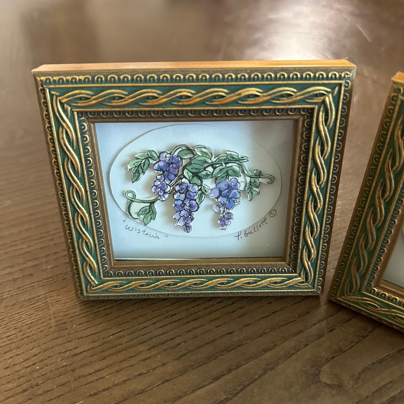 Patsy Gullett Sculptured Minis 3D Paper Tole Art Set Wisteria Tulips Framed 4×5
