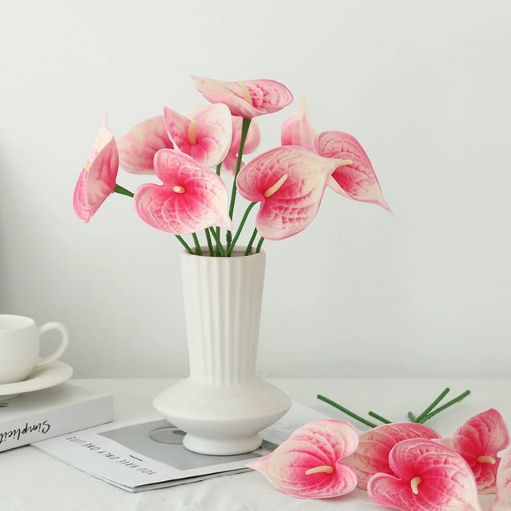 8pcs 13inch Pink Artificial Anthurium Lily Flowers Permanent for Home Decor B…