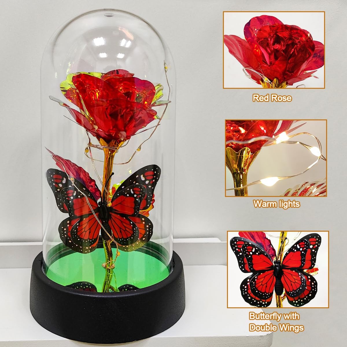 Light Up Forever Eternal Rose Flower in Glass Dome for Birthday Mother’s Day