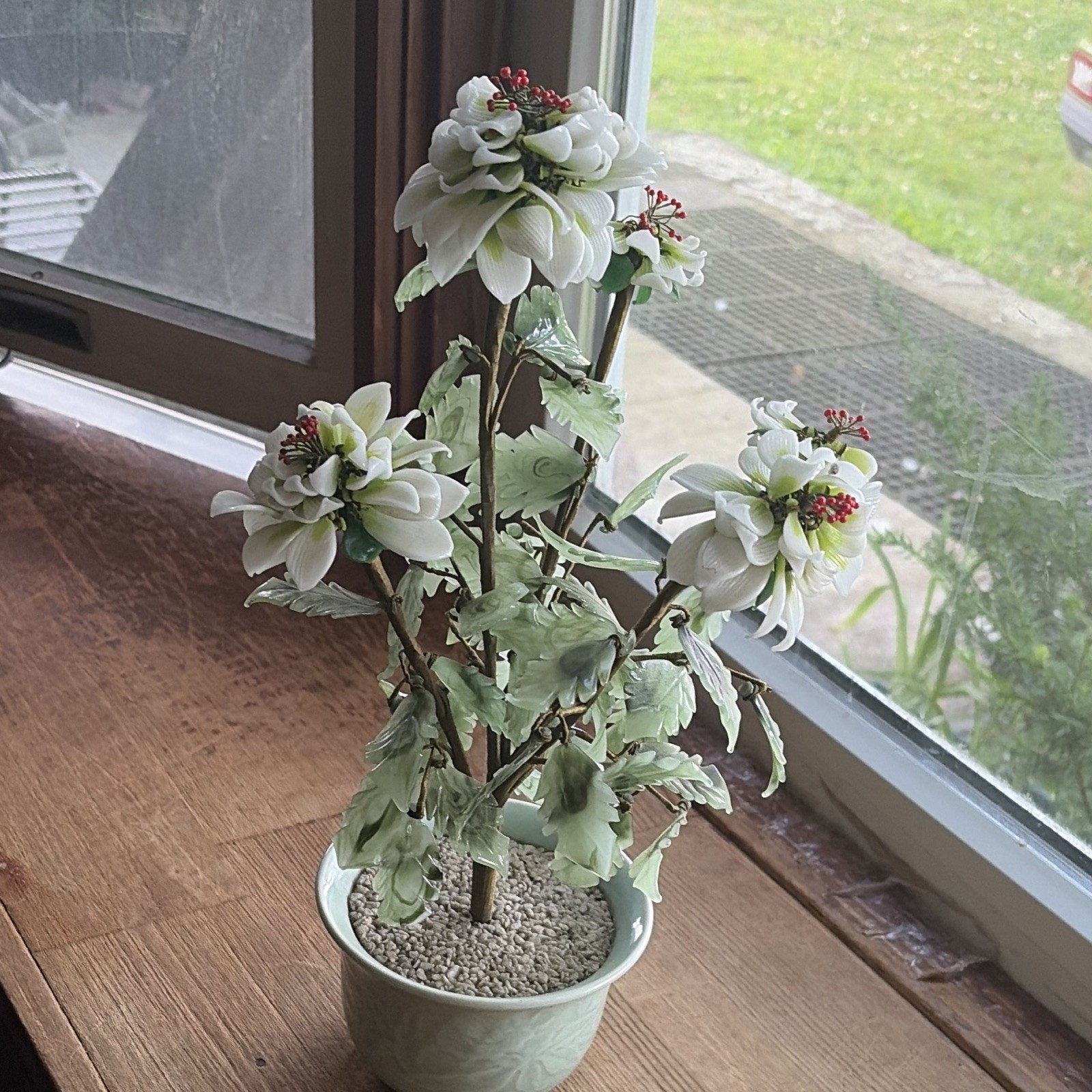 Artificial Potted Flower Arrangement White/Green/Red Plastic 10in Floral