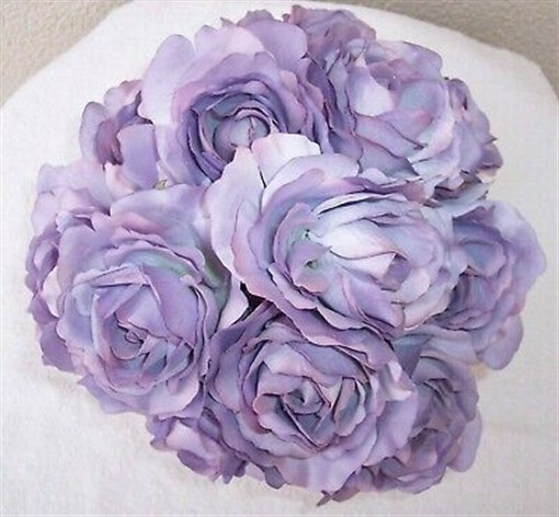 Dozen roses dusky purple lavender silk fabric plant flowers basket shabby chic