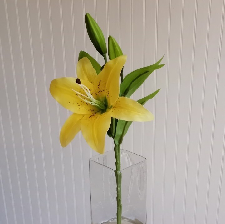 Yellow Tiger Lily 16″H Branch Realistic Quality Silk Flower Artsy Home Decor