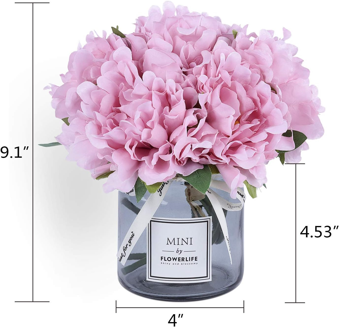 Artificial Peony and Glass Vase, Ins Style Artificial Flower Glass Bottle Set, S