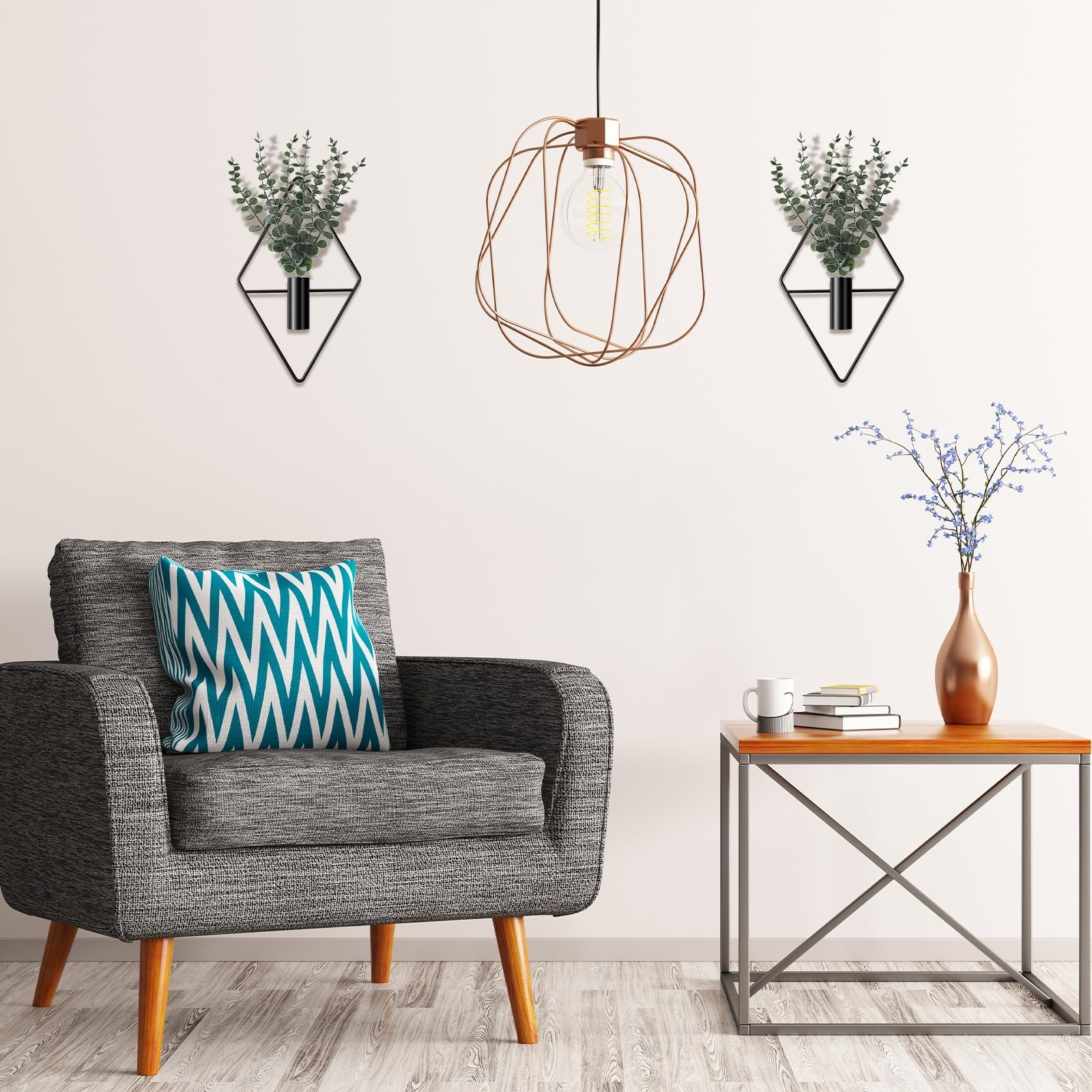 4 Pcs Metal Hanging Planters with Artificial Eucalyptus – Modern Boho Wall Decor
